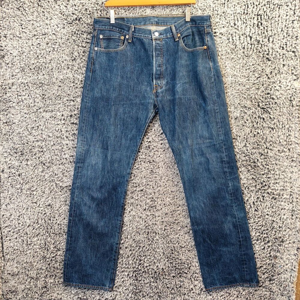 Levi's 501 Jeans Men W36X L34 Blue Regular Fit Straight Leg Mid Wash USA Denim